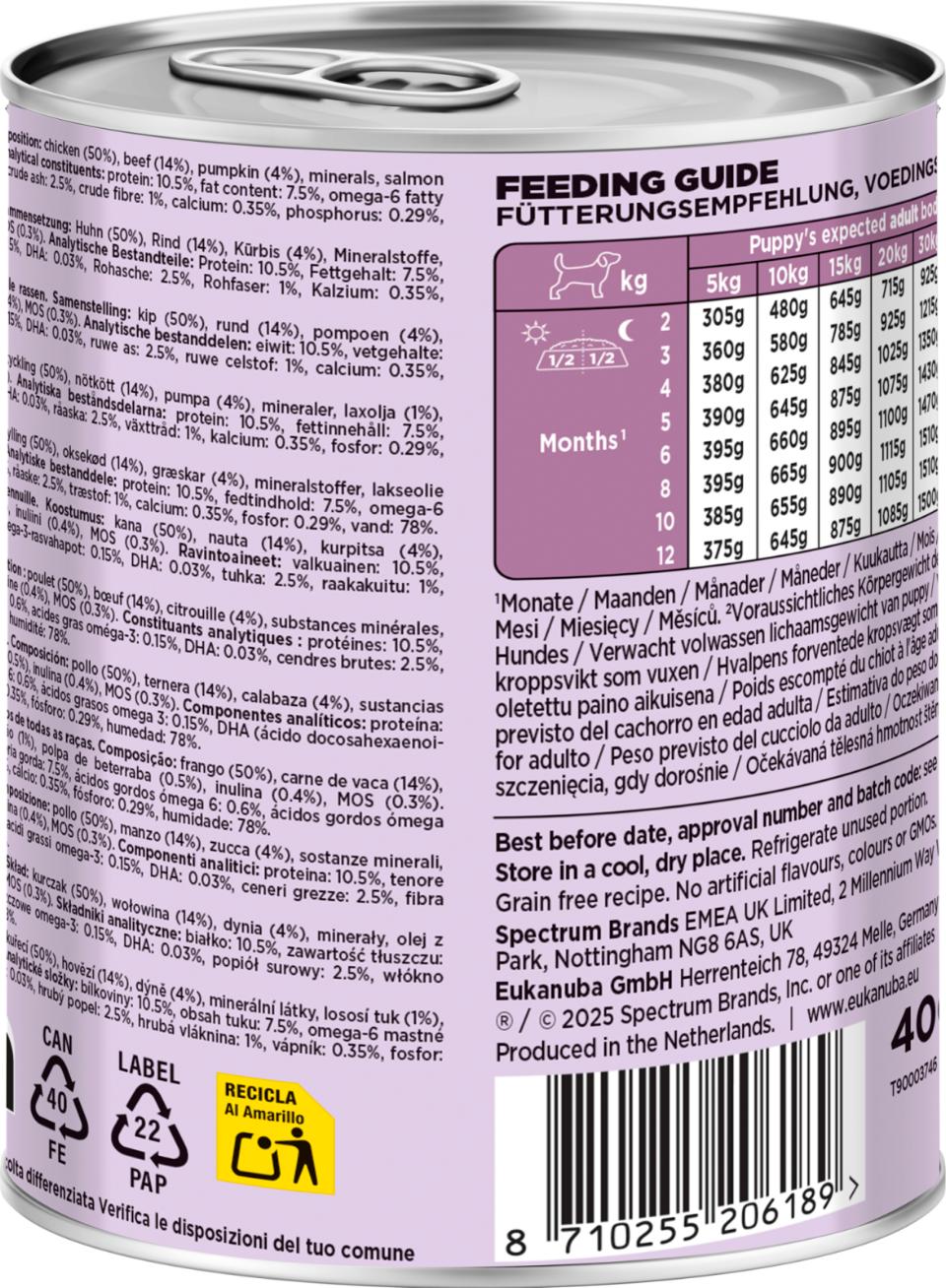 Eukanuba Puppy hundevådfoder, oksekød med græskar