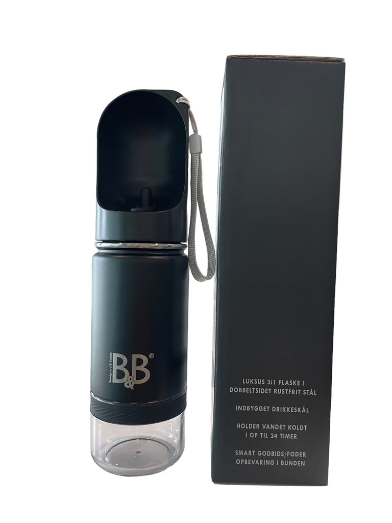 B&B 3-i-1 rejsevandflaske med godbidsbeholder