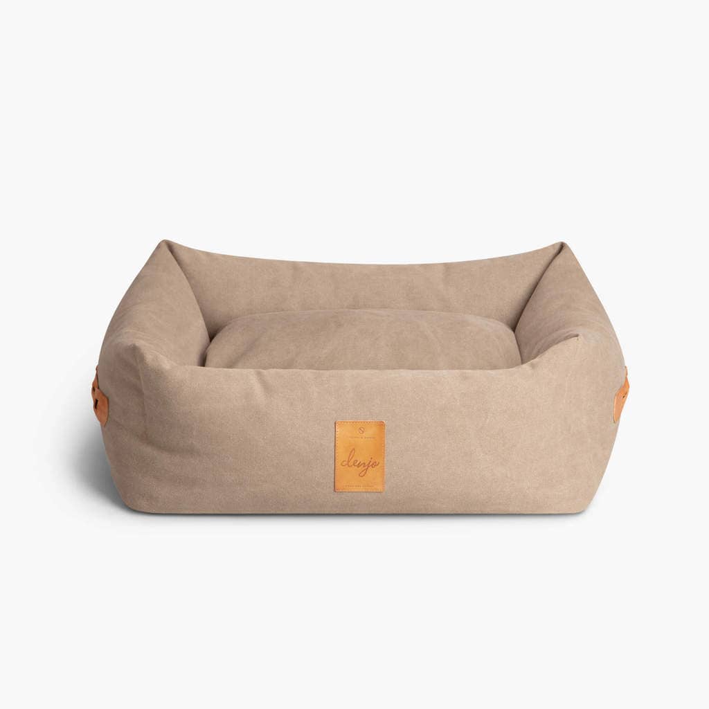 Denjo Dogs Classic Nest Sand Beige med Læderdetalje Hundeseng