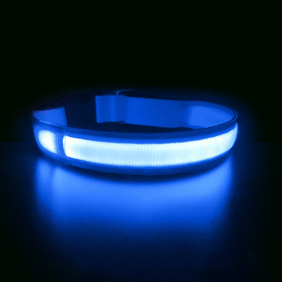 Hundeshalsbånd med LED lys i farven blå der lyser i mørke