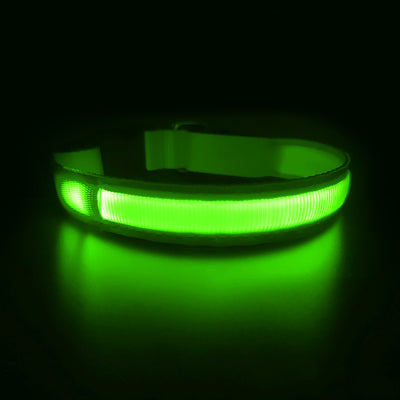 Hundeshalsbånd med LED lys i farven grøn der lyser i mørke