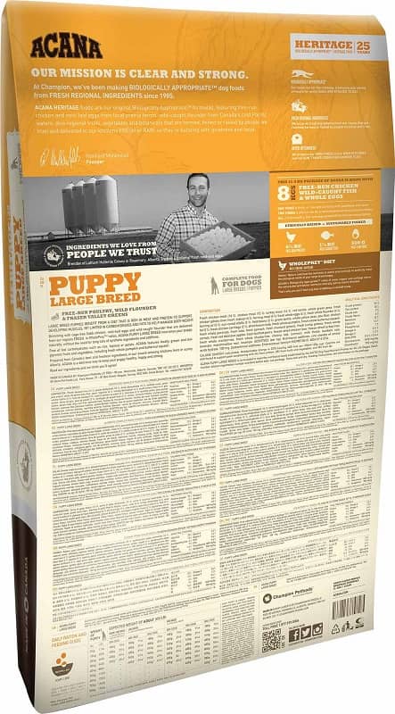 ACANA Puppy Large Breed Recipe 11,4 kg bagside af pose