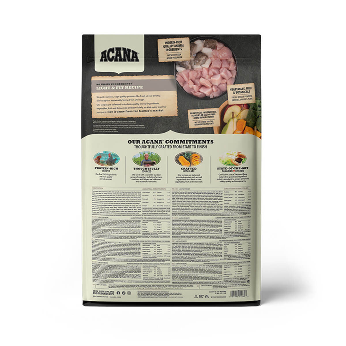 ACANA Light & Fit Recipe 11,4 bagside af pose