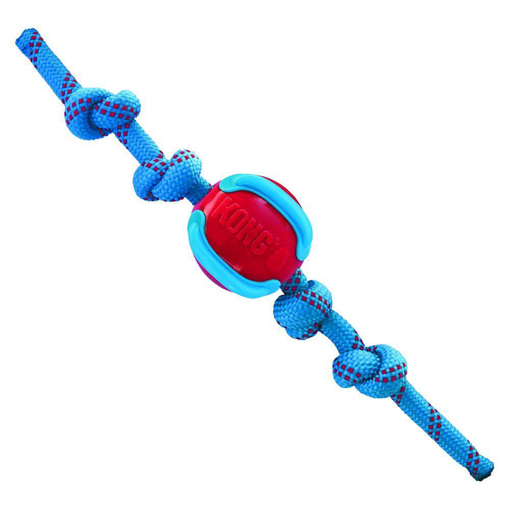 KONG Jaxx Bright Ball med reb i rød og blå